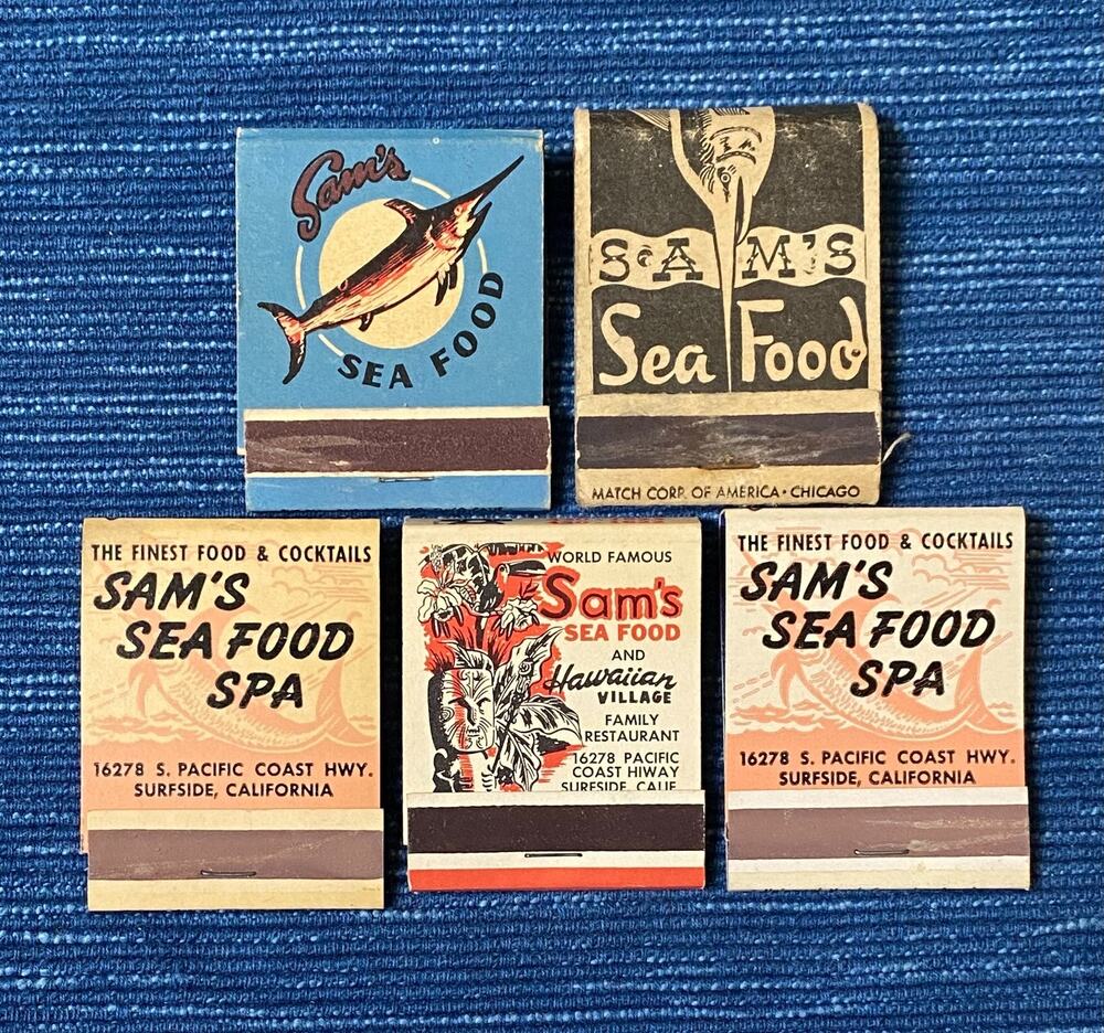 VTG Lot Sam's Sea Food Spa & Hawaiian Village Surfside California Matchbook Tiki